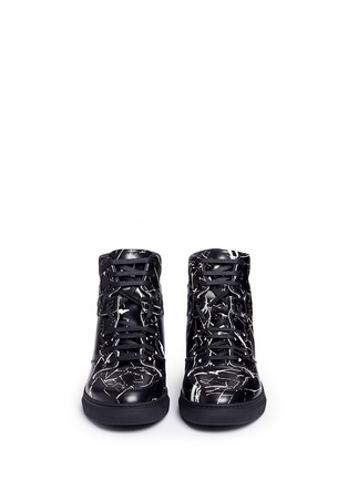 Front View - Click To Enlarge - BALENCIAGA - Marble print leather high top sneakers