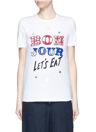 Main View - Click To Enlarge - ÊTRE CÉCILE - 'Bonjour' mix embroidery print jersey T-shirt