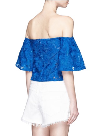 Back View - Click To Enlarge - 72723 - Bell sleeve embroidery lace off-shoulder cropped top