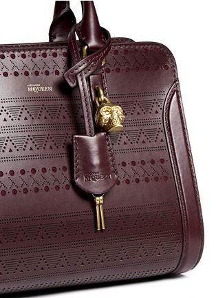 Detail View - Click To Enlarge - ALEXANDER MCQUEEN - 'Padlock' small tribal perforated leather tote