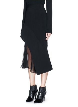Front View - Click To Enlarge - GIVENCHY - Silk chiffon underlay asymmetric hem cady skirt