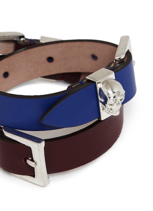 Detail View - Click To Enlarge - ALEXANDER MCQUEEN - Three buckle double wrap leather bracelet