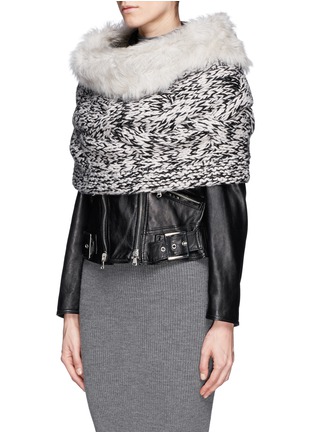 Front View - Click To Enlarge - KARL DONOGHUE - Lambskin trim melangé hand-knit snood