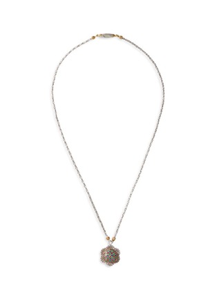 Main View - Click To Enlarge - BUCCELLATI - Diamond gemstone 18k gold scalloped pendant necklace