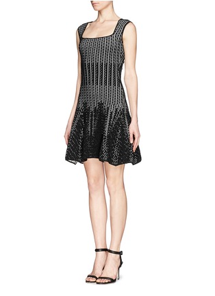 Figure View - Click To Enlarge - RVN - 'Chevron' 3D jacquard flare dress