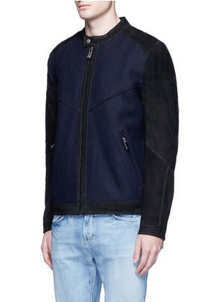 Front View - Click To Enlarge - SCOTCH & SODA - Sueded leather sleeve blouson jacket