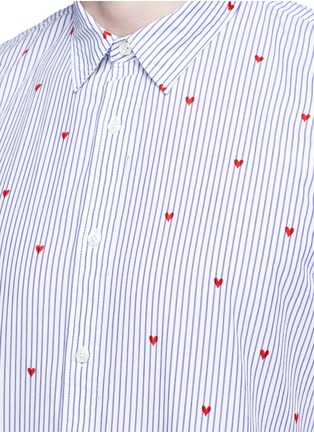 Detail View - Click To Enlarge - SCOTCH & SODA - Velvet flock heart stripe cotton shirt