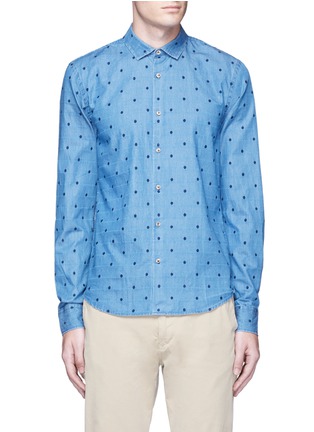 Main View - Click To Enlarge - SCOTCH & SODA - Dot embroidered cotton denim shirt