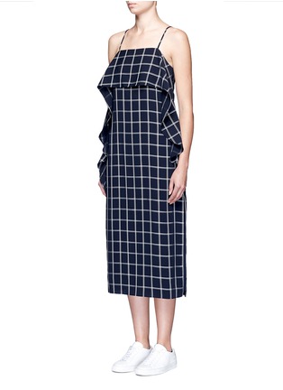Front View - Click To Enlarge - ELIZABETH AND JAMES - 'Marlee' ruffle trim windowpane check midi dress