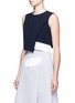 Front View - Click To Enlarge - COMME MOI - Asymmetric stripe cropped crepe top