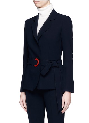Front View - Click To Enlarge - COMME MOI - Eyelet waist sash crepe jacket