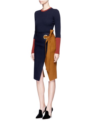 Figure View - Click To Enlarge - COMME MOI - Eyelet belt wool melton skirt