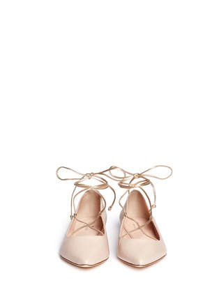 Front View - Click To Enlarge - KATE SPADE - 'Genie' metallic lace-up leather flats