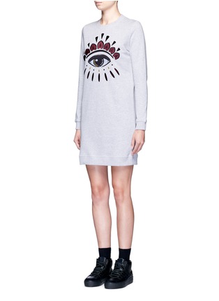 Front View - Click To Enlarge - KENZO - Eye embroidered cotton sweatshirt dress