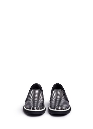 Front View - Click To Enlarge - JIMMY CHOO - 'Grove' metallic houndstooth leather skate slip-ons