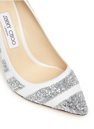 Detail View - Click To Enlarge - JIMMY CHOO - 'Romy' coarse glitter stripe leather pumps