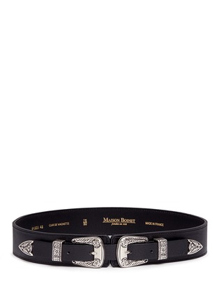 Main View - Click To Enlarge - MAISON BOINET - Floral engraved double buckle leather belt