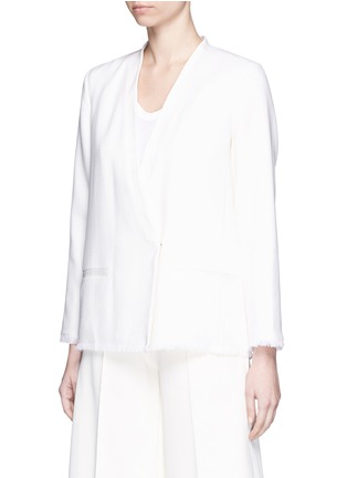 Front View - Click To Enlarge - MO&CO. EDITION 10 - Satin trim frayed hem wool blazer