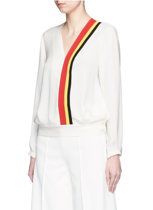 Front View - Click To Enlarge - MO&CO. EDITION 10 - Contrast stripe V-neck crepe top