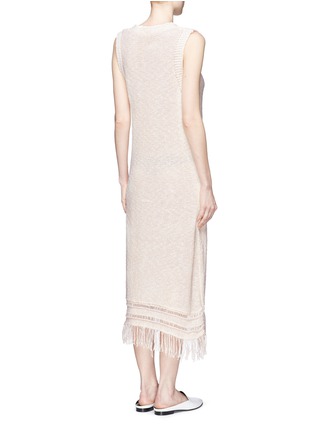 Back View - Click To Enlarge - MO&CO. EDITION 10 - Frayed V-neck open knit midi dress
