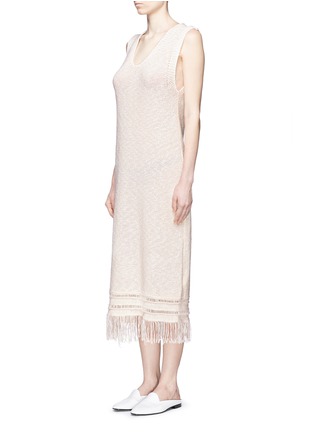Front View - Click To Enlarge - MO&CO. EDITION 10 - Frayed V-neck open knit midi dress