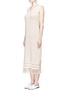 Front View - Click To Enlarge - MO&CO. EDITION 10 - Frayed V-neck open knit midi dress