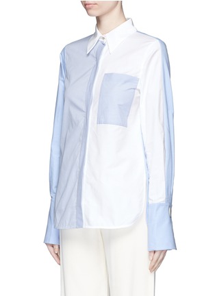 Front View - Click To Enlarge - MO&CO. EDITION 10 - Pinstripe colourblock shirt