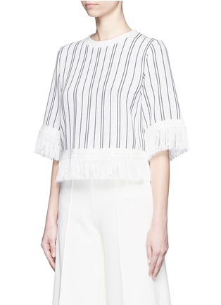 Front View - Click To Enlarge - MO&CO. EDITION 10 - Stripe eyelet lattice cropped top
