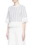 Front View - Click To Enlarge - MO&CO. EDITION 10 - Stripe eyelet lattice cropped top