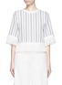 Main View - Click To Enlarge - MO&CO. EDITION 10 - Stripe eyelet lattice cropped top