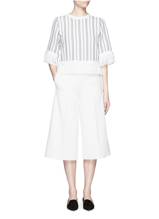 Figure View - Click To Enlarge - MO&CO. EDITION 10 - Stripe eyelet lattice cropped top