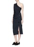 Figure View - Click To Enlarge - MO&CO. EDITION 10 - Deconstructed one-shoulder pinstripe dress