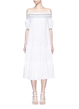 Main View - Click To Enlarge - PETER PILOTTO - 'Petra' off-shoulder embroidered poplin smock dress
