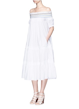 Figure View - Click To Enlarge - PETER PILOTTO - 'Petra' off-shoulder embroidered poplin smock dress