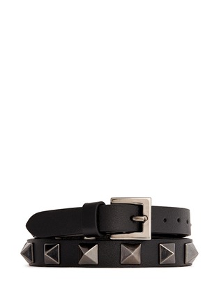 Figure View - Click To Enlarge - VALENTINO GARAVANI - 'Rockstud Noir' double wrap leather bracelet