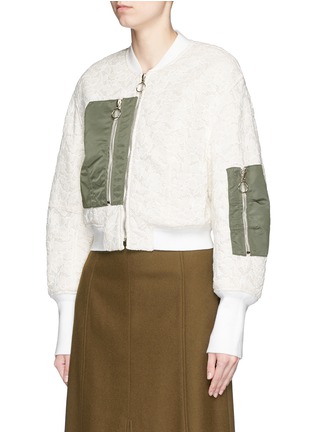Front View - Click To Enlarge - 3.1 PHILLIP LIM - Nylon panel floral lace cropped flight jacket