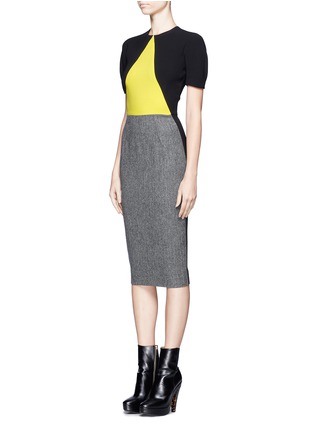 Front View - Click To Enlarge - VICTORIA BECKHAM - Colour-block herringbone dress