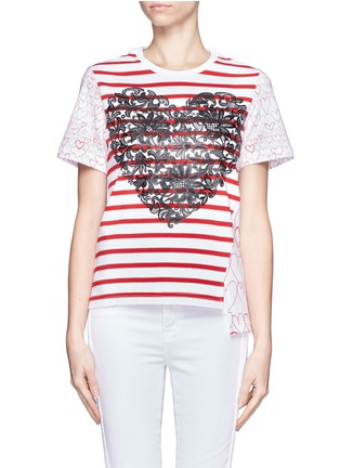 Main View - Click To Enlarge - STELLA MCCARTNEY - Lace panel heart print short sleeve T-shirt