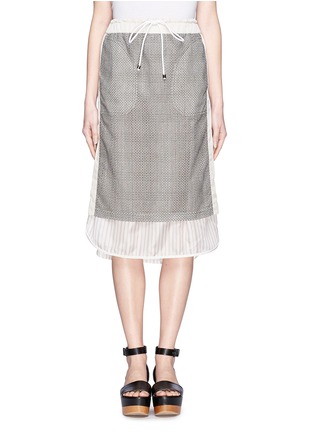 Main View - Click To Enlarge - SACAI - Stripe underlay perforated check skirt
