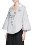 Front View - Click To Enlarge - TOME - Contrast cotton piqué oversized ruffle shirt