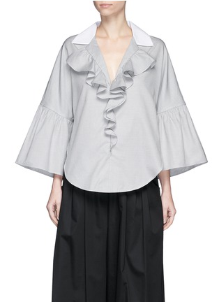 Main View - Click To Enlarge - TOME - Contrast cotton piqué oversized ruffle shirt