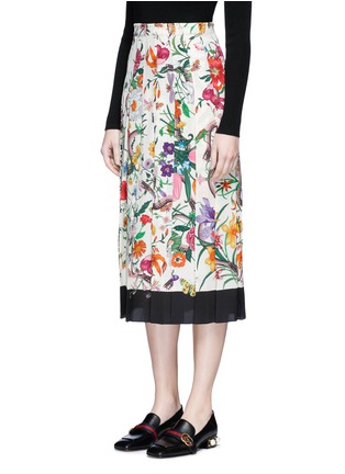 Front View - Click To Enlarge - GUCCI - Floral snake print silk skirt