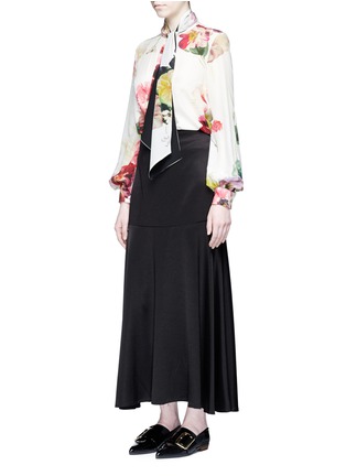 Figure View - Click To Enlarge - LANVIN - Tie neck watercolour floral print silk top