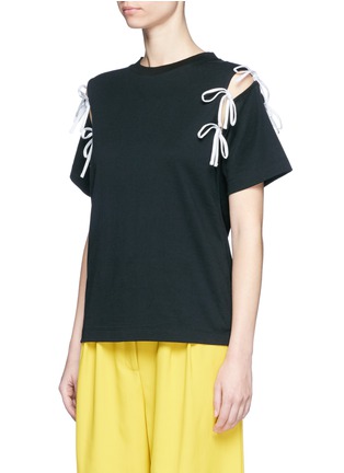 Front View - Click To Enlarge - 72951 - Detachable ribbon sleeve cotton T-shirt