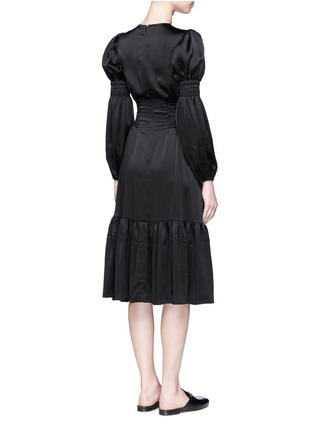 Back View - Click To Enlarge - CO - Balloon sleeve smocked satin dress