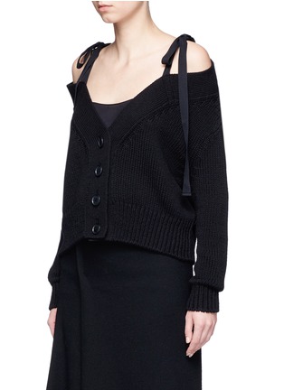 Front View - Click To Enlarge - ADEAM - Off-shoulder cotton-cashmere chunky knit cardigan
