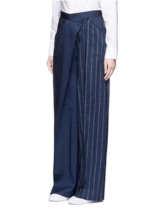 Front View - Click To Enlarge - ADEAM - Deconstructed stripe wide leg linen blend pants