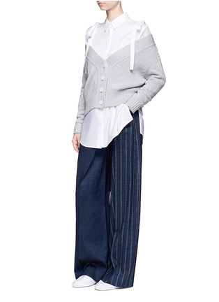 Figure View - Click To Enlarge - ADEAM - Deconstructed stripe wide leg linen blend pants