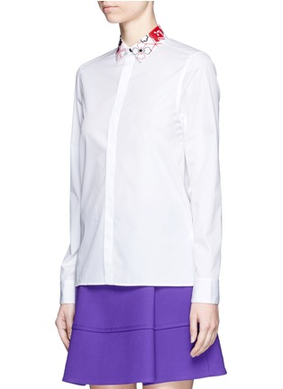 Front View - Click To Enlarge - KENZO - 'Tanami Flower' mixed media collar poplin shirt