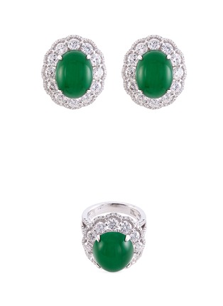 Main View - Click To Enlarge - LC COLLECTION JADE - Diamond jade 18k gold ring and earrings set